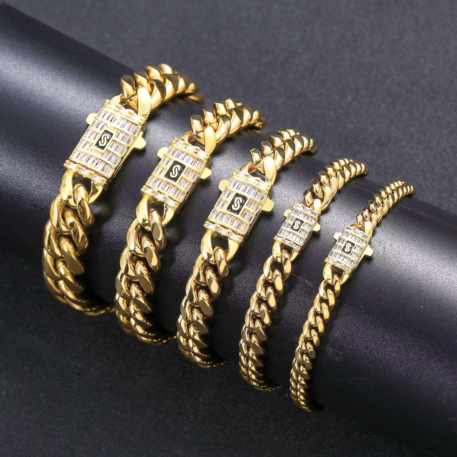 BES 6mm/8mm/10mm/12mm/14mm Miami Cuban Stainless Steel 14K 18K Gold Plated Monaco Cuban Link Chain Necklace Hip Hop Jewelry