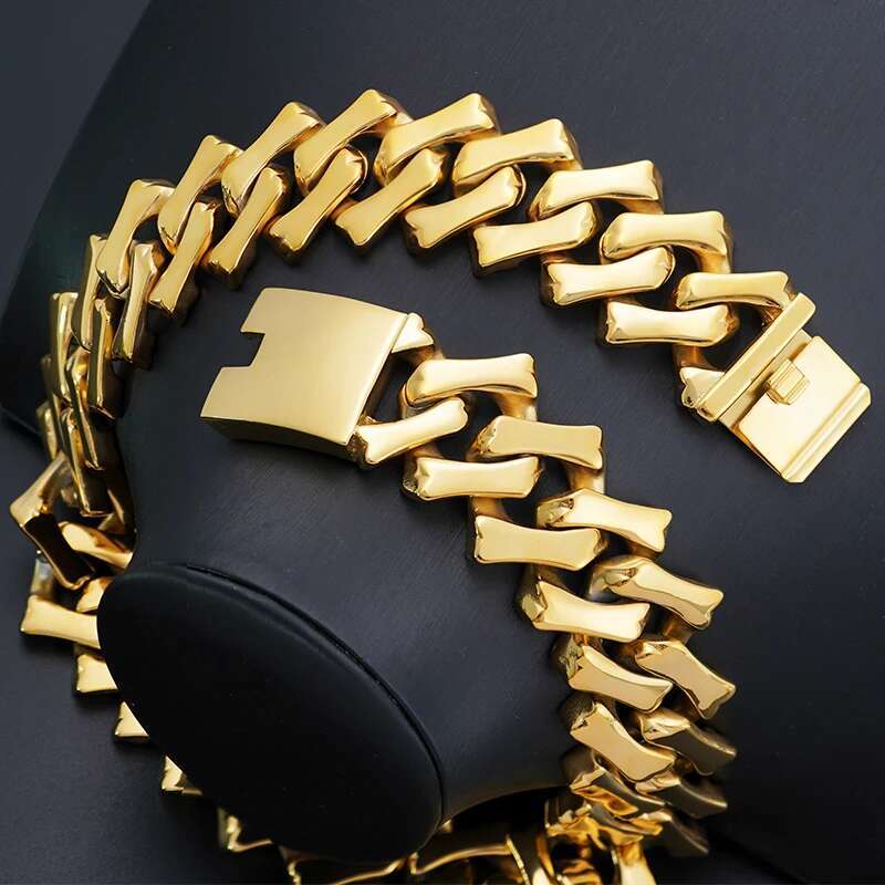 32mm Heavy Punk Gold Color Cuban Chain Necklace Bracelets Jewelry Men Women Hiphop Stainless Steel Bike Biker Choker Necklaces