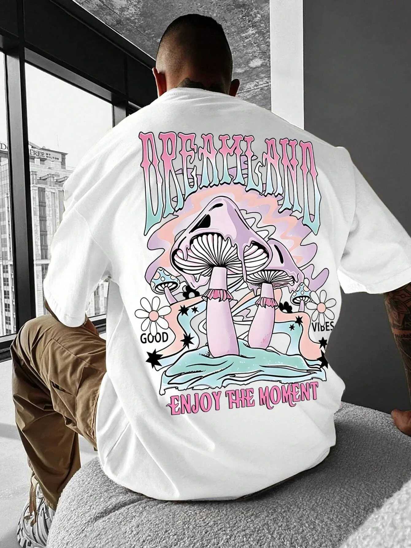 Mushroom mens unisex cotton T-shirt luxury brand plus size top casual short sleeved street clothing classic printed T-shirt S-4XLXJ250409
