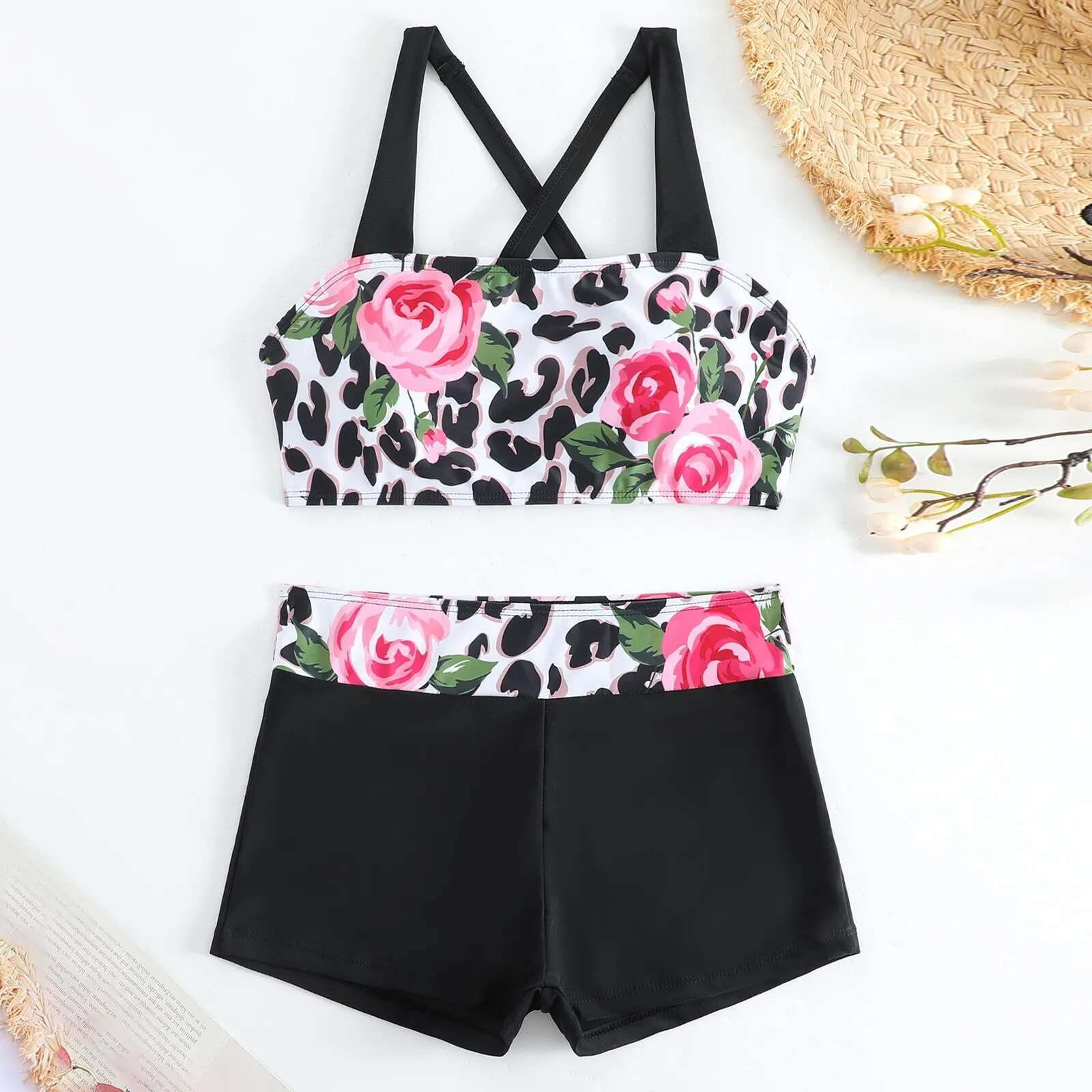 Dongdumaoyi Women High Waist Tankini Summer New Design Printing Swimwear Swimsuit Bikini Bathing Suit Two Piece Set Beach Wear