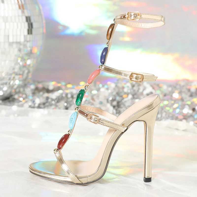 New Arrival Liyke Bohemian Style Fashion Colored Gemstone Belt Designer High Heels Gladiator Sandals Womens Summer Open Toe Wedding Sneakers T250409