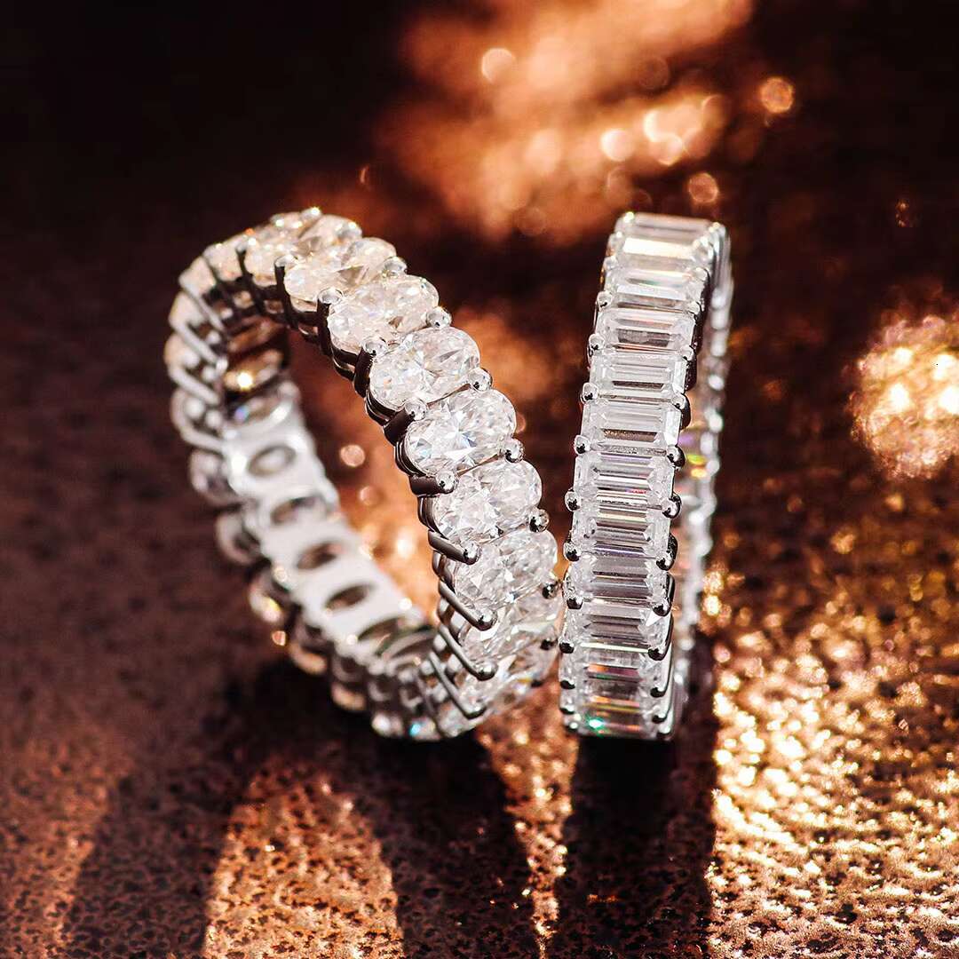Eternity Ring Oval Emerald 925 Silver Moissanite Wedding Engagement Rings for Women Custom Jewelry