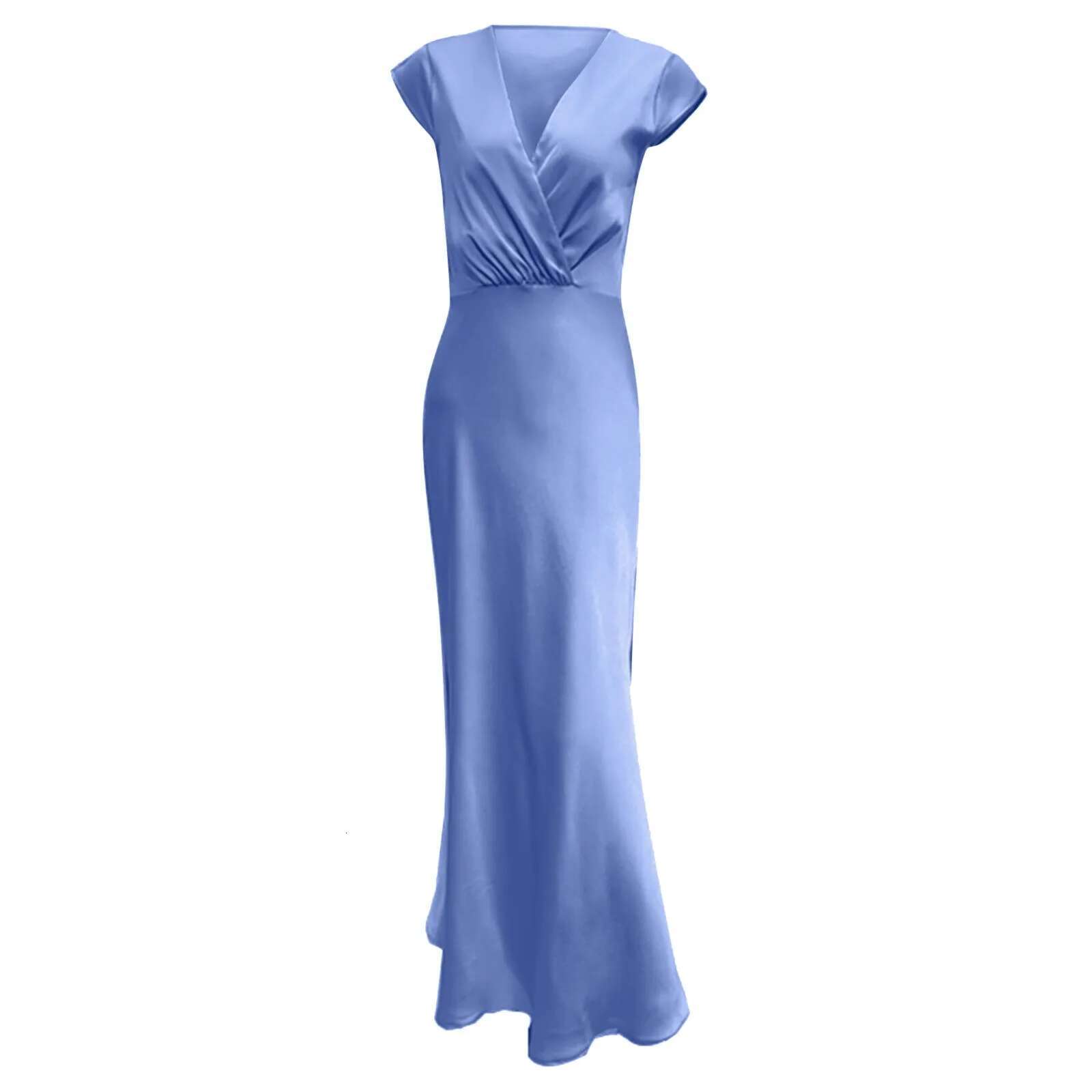 Dongdumaoyi Womens Summer Satin Dress V Neck Backless Maxi Elegant Midi Dresses Wedding Guest Long Evening Female Clothing