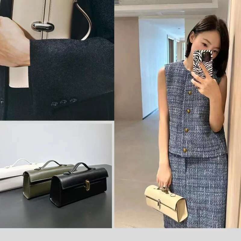 Brand Genuine Leather Tote Women's Simple Handbag Small Square Baguette Bags High Quality Savette Symmetry 27 Bag
