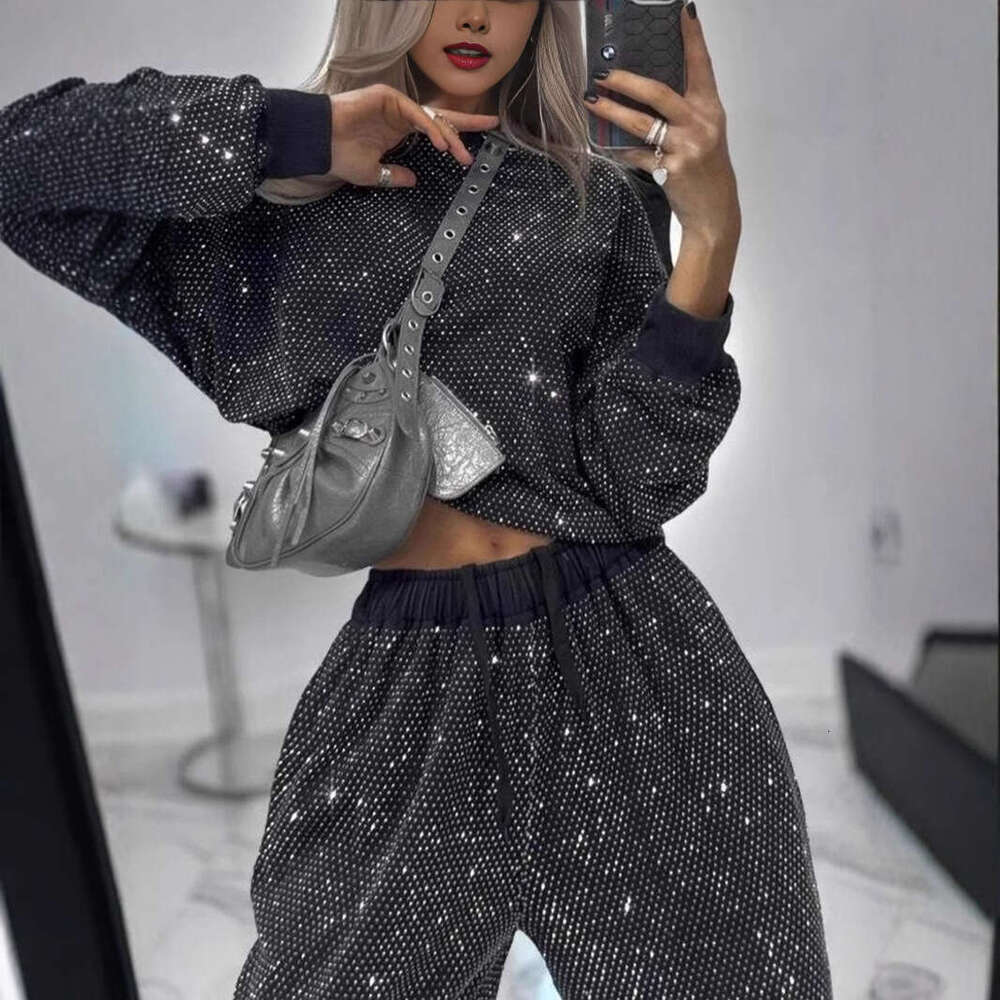 Autumn Winter Hot-Selling Women's Clothing Starry Sky Full of Stars Long-Sleeve Round Neck Loose Top Drawstring Wide-Leg