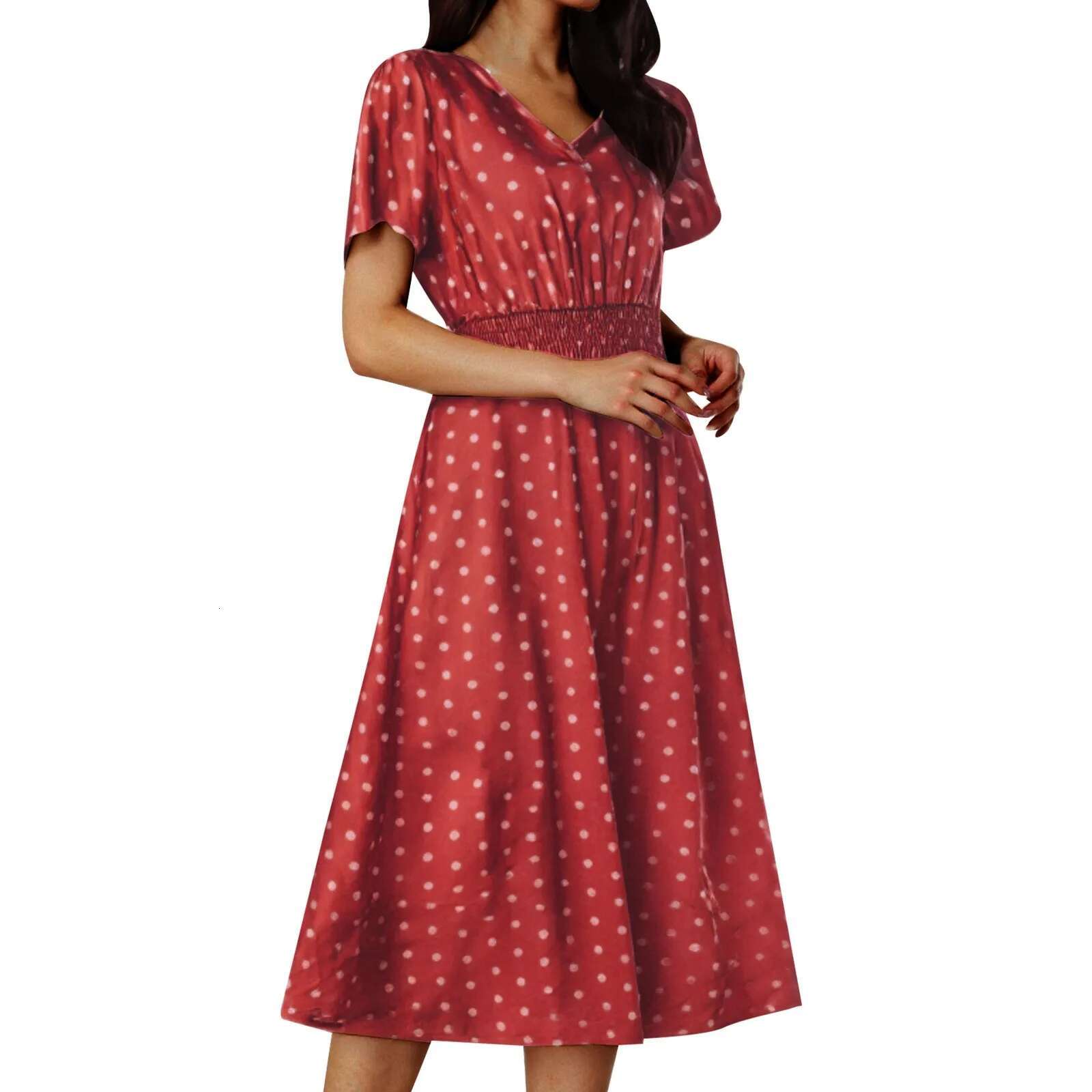 Dongdumaoyi Vintage Polka Dot Print Midi Dress For Women Sexy V Neck Rockabilly Party Summer Elegant Lady A Line Dresses