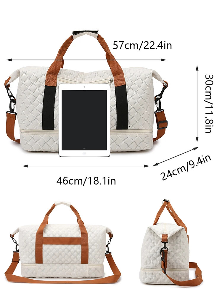 Nylon travel luggage bag with shoe accessories large capacity Argyle pattern casual weekend storage for overnight gym use 250408
