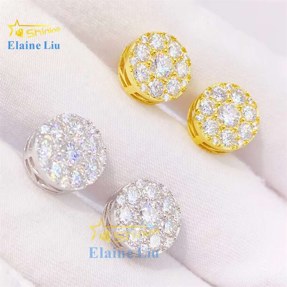 Fashion Jewelry Shiny White Vvs Moissanite 18k Gold Plated 925 Sterling Silver Wholesale Hip Hop Iced Out Stud Earrings