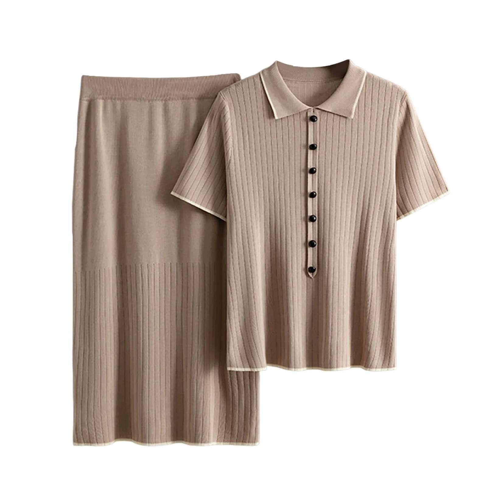 Dongdumaoyi Summer Women Suit With Skirt Sets Piece Outfit Knitted Straight Skirts Short Sleeve T Shirts Pieces For