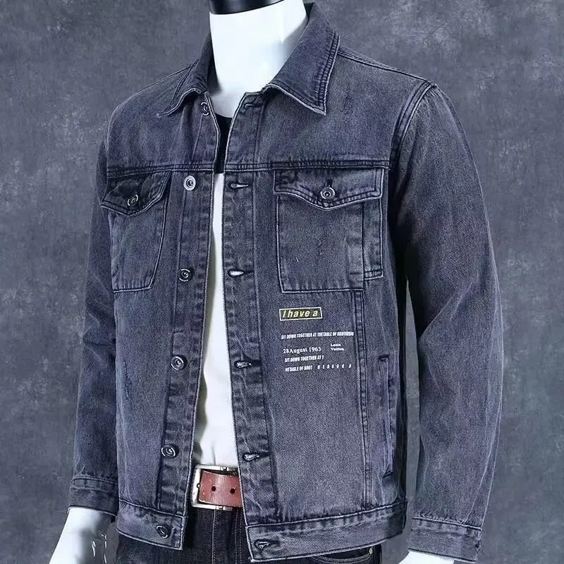 Mens black denim jacket autumn mens Jens clothing punk rock shirt workwear 250409
