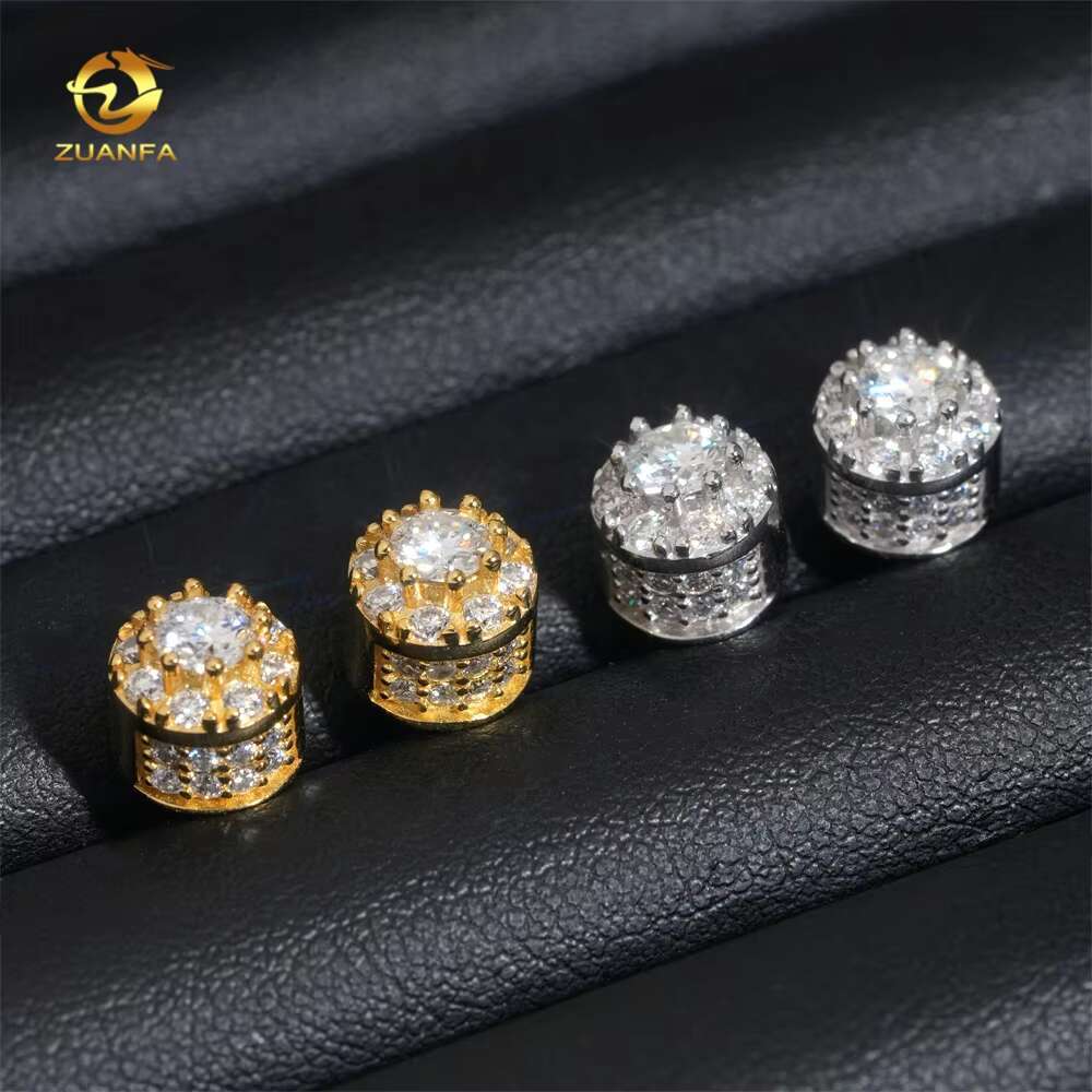 Moissanite Jewelry Halo Design Hip Hop Iced Out Diamond Rhodium Plated 925 Sterling Silver Earrings
