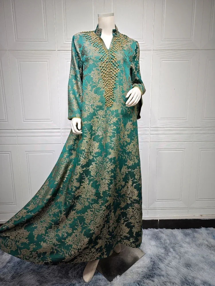 Eid al Fitr womens Abaya beaded collar Jalabiya Moroccan party dress Abayas Kaftan Vestidos Arabic long 250409