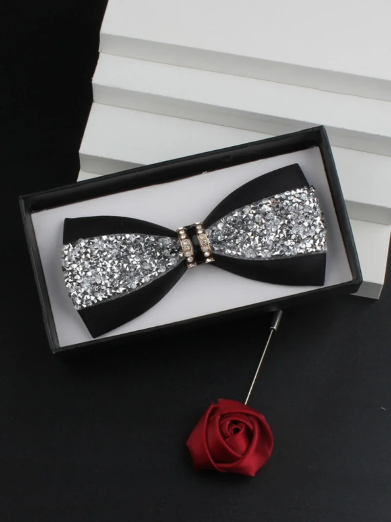Burgundy black diamond set wedding bow sparkling formal dress host performance bow and tight corset gift box set 250407