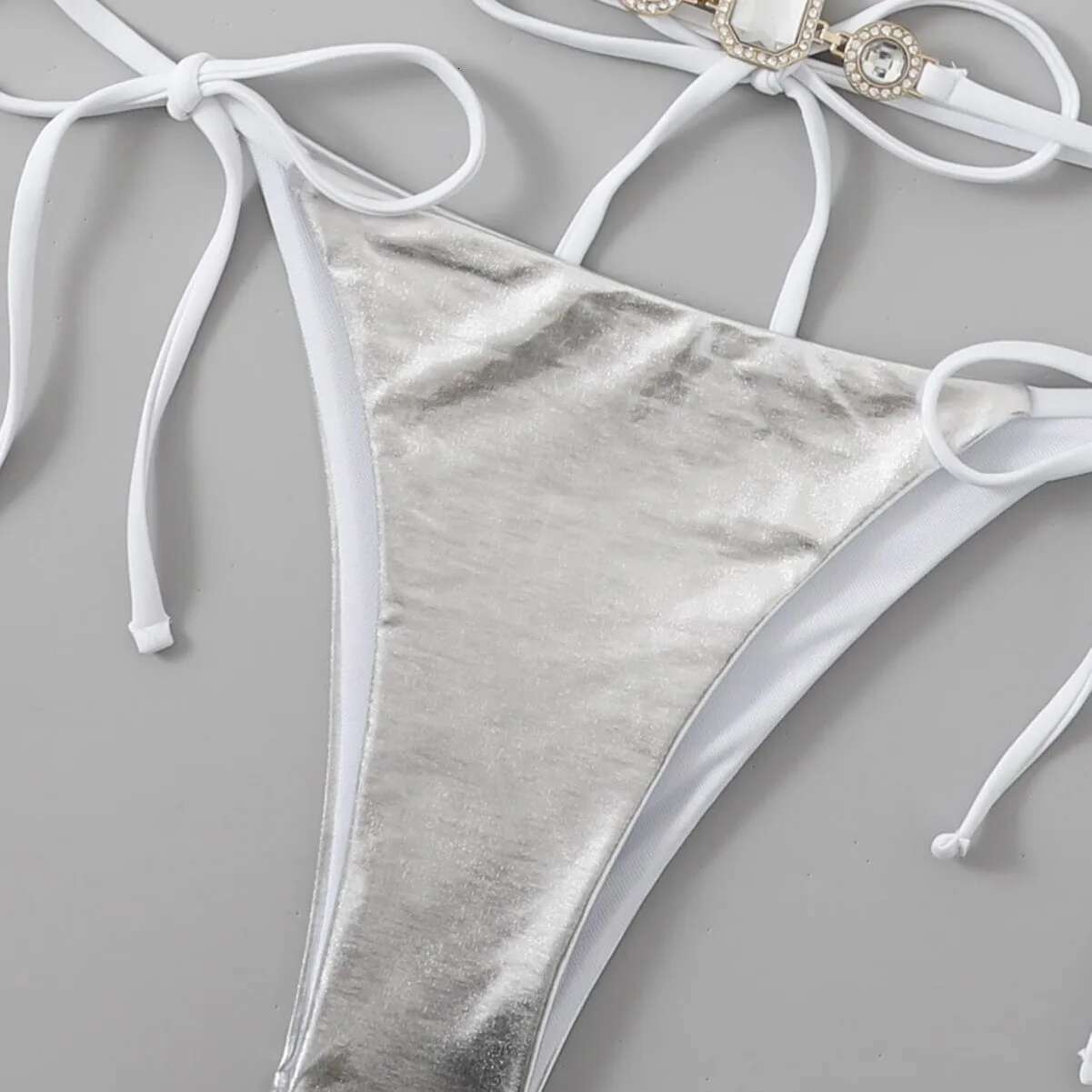 Women's New Stylish Bikini Sexy PU Dia Decorative Split Swimsuit