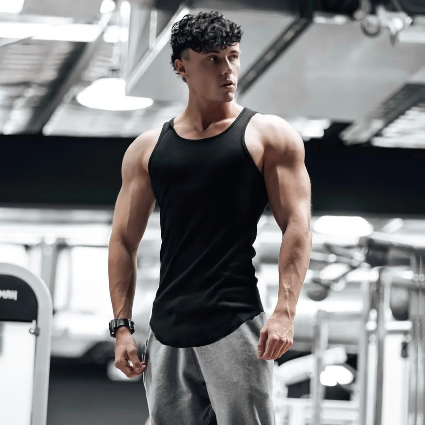 highquality breathable gym mens fitness running ice black tight fiber shirt upper body M3XL 250409