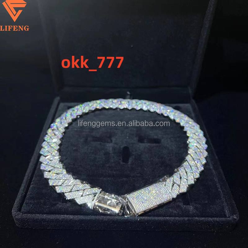 Wholesale Miami Moissanite Chain 10mm-20mm 925 Sterling Silver Gold Plated VVS Diamond Necklace Cuban Link Chain for Men Jewelry
