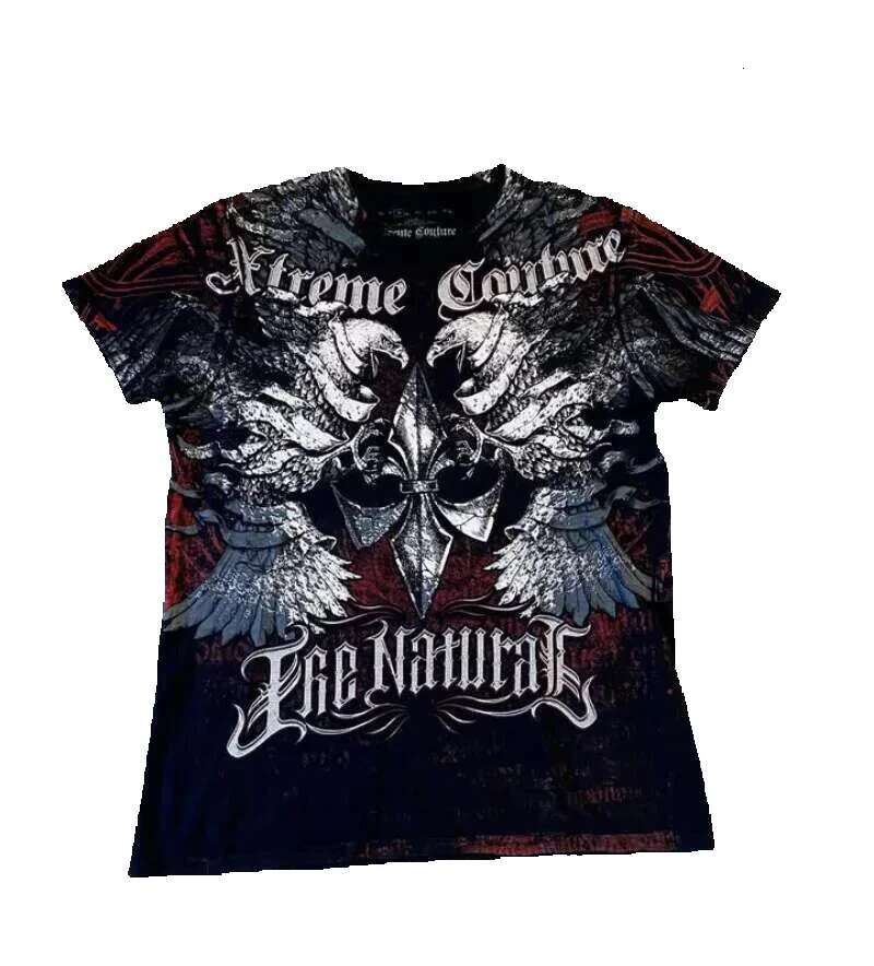 Xtreme Couture Sacred Wings Men's Retro Garbage Style Pattern Gothic Street Fashion T-shirt Short Sleeve