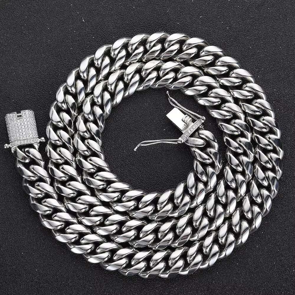 Hip Hop Iced Clasp Stainless Steel Miami 18K Gold Jewelry Mens Cuban Chain Cadena Cubana Necklaces