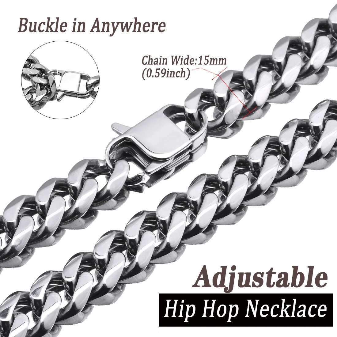 15mm Wide Thick Stainless Steel Bracelet for Men Hand Chain Punk Male Bracelets Necklace set Jewelry Accessories Gift