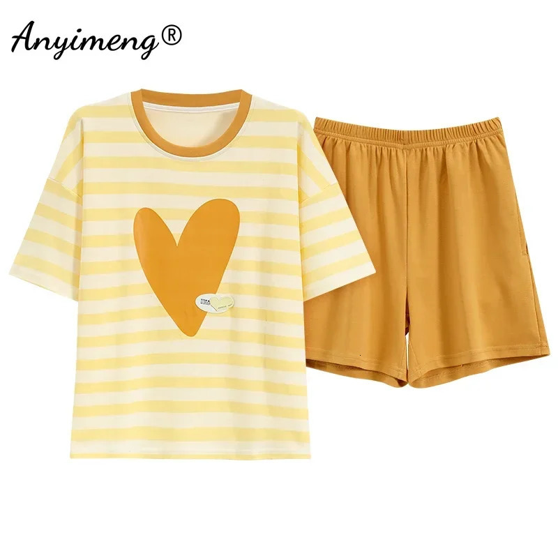 M4XL 100% pure cotton womens pajamas summer cartoon printed plus size short sleeved casual wear 250409