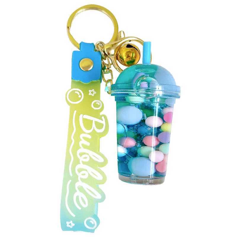 Luminous Camellia Cup Keychain Car Suspension Decoration Floating Quicksand Couple Bag KeychainXJ250409
