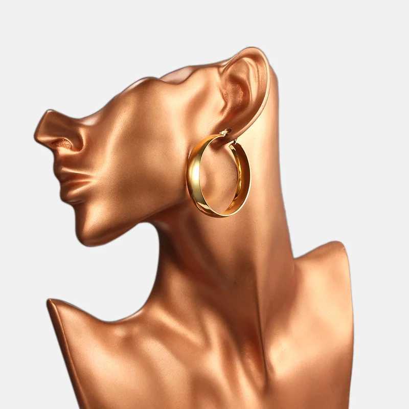 Simple Stainless Steel Hoop Earrings For Women Gold Plated Wide Round Female Jewelry Fashion Gift Z250408