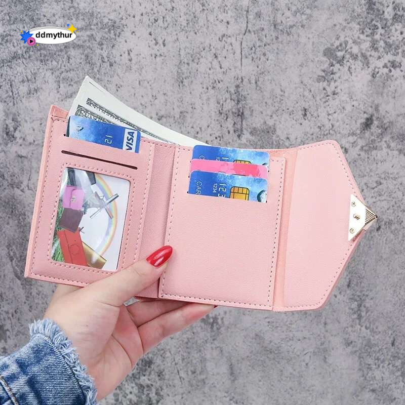 2024 New Small Heart Card Women's Short Folding Purse Student Cute Mini Fashion Zero Wallet Case ddmythur