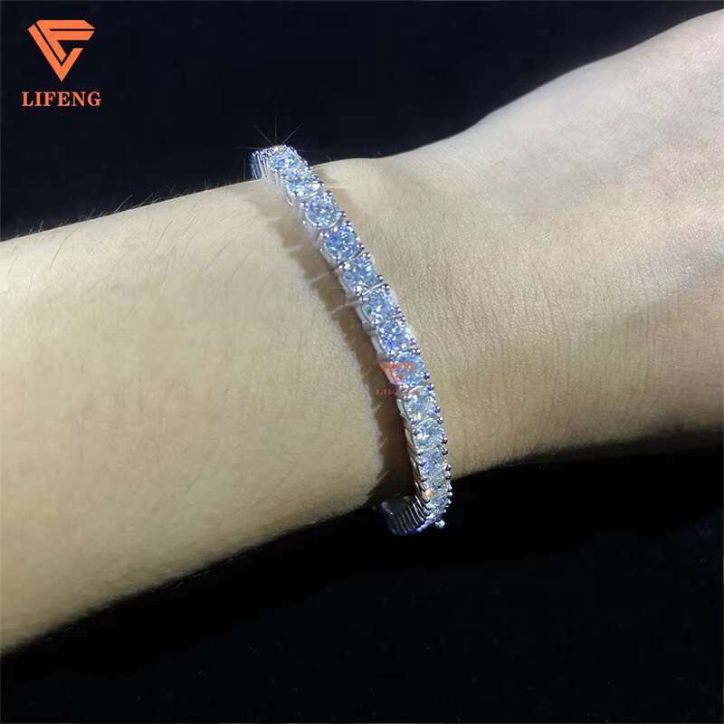 Lifeng Jewelry VVS Moissanite 4mm Tennis Chain Bracelet Pass Diamond Tester Sterling Women Men Bracelet Gift