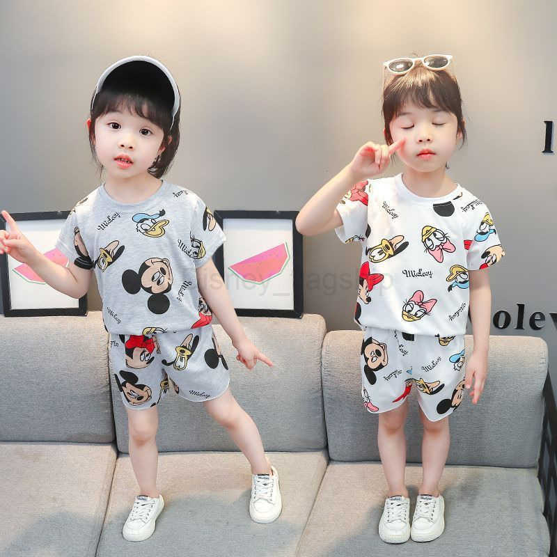 Disney Summer sports ice silk set for boys and girls childrens trendy cartoon T-shirt cute short sleeved shorts for little girls 2-piece setXJ250409