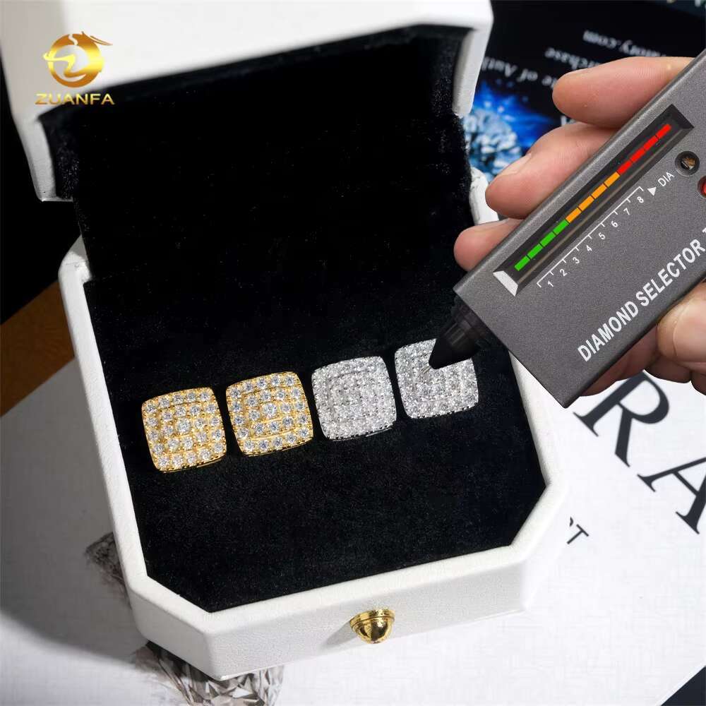 Wholesale Factory Price 925 Sterling Silver White Gold Iced Out Diamond Hip Hop Moissanite Earrings