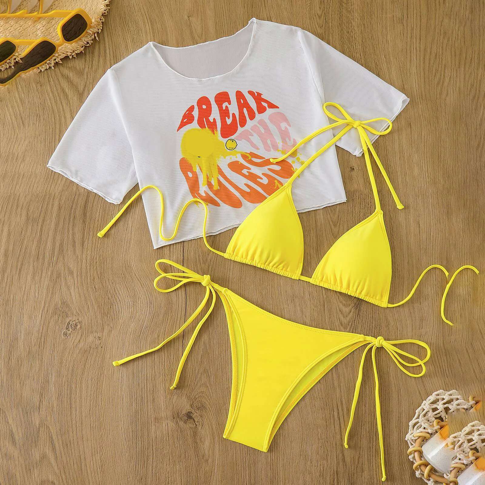Dongdumaoyi Sexy Women S Three Piece Bikini Set Stylish Split Swimwear With Short Sleeved Shirt Brazilian Biquini Beach Wear Bathing Suit