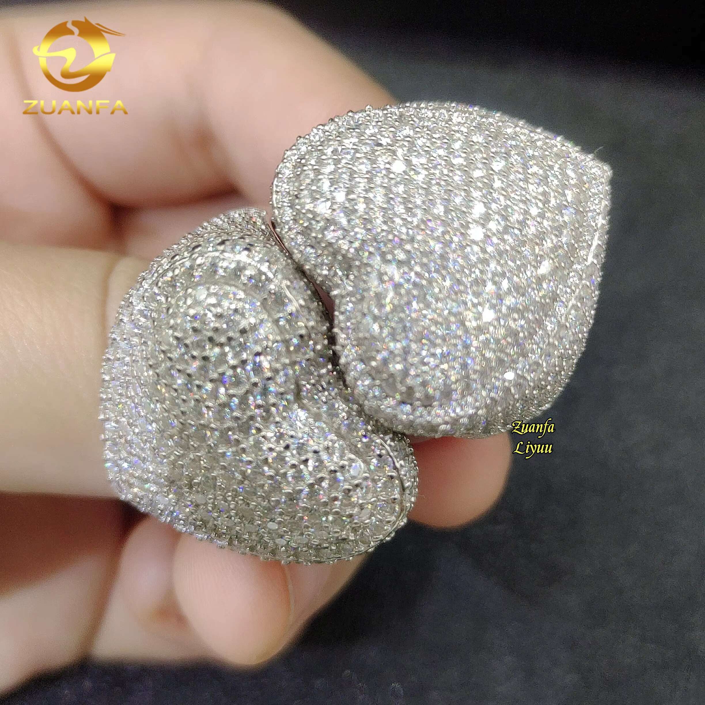 Iced Out Moissanite Engagement Rings Hip Hop Fashion Silver Jewelry Heart Shape Diamond Wedding Rings for Men Women