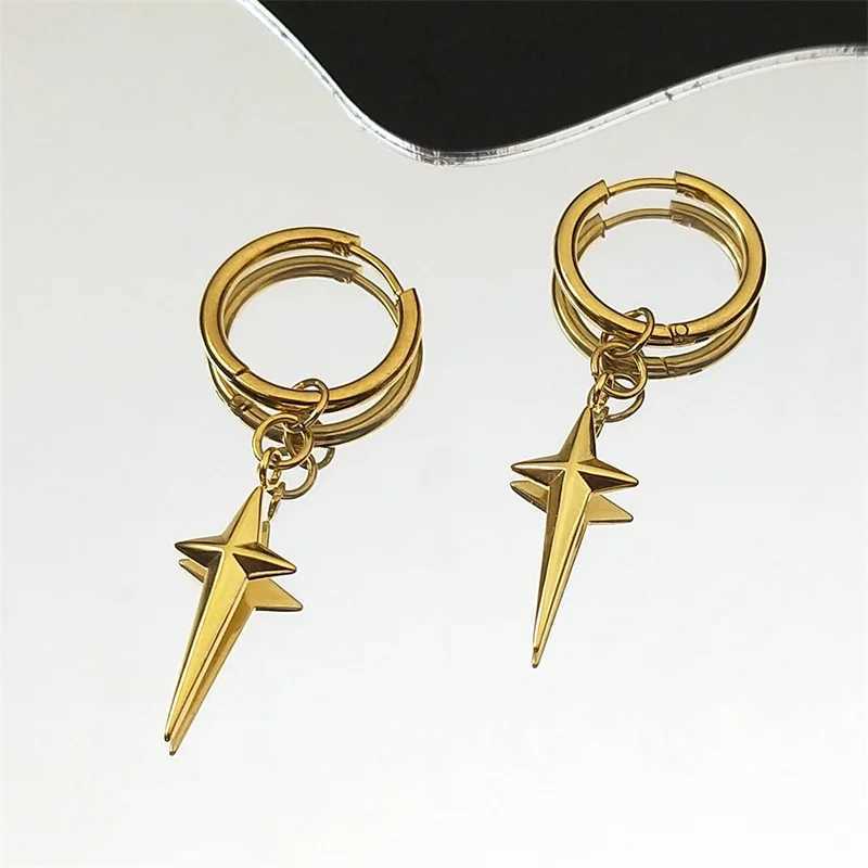 Stainless Steel Y2K Star Cross Hoop Earring for Women Gold Color Hip Hop Cool Girl Dangle Earring Jewelry Gift EZZZ795-6 Z250408