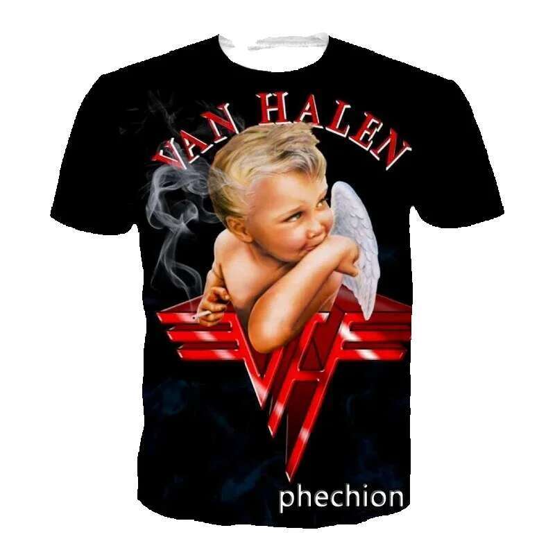 Phechion's new fashionable men's/women's Van Halen Band 3D printed short sleeved casual hip-hop summer T-shirt top, size 1500