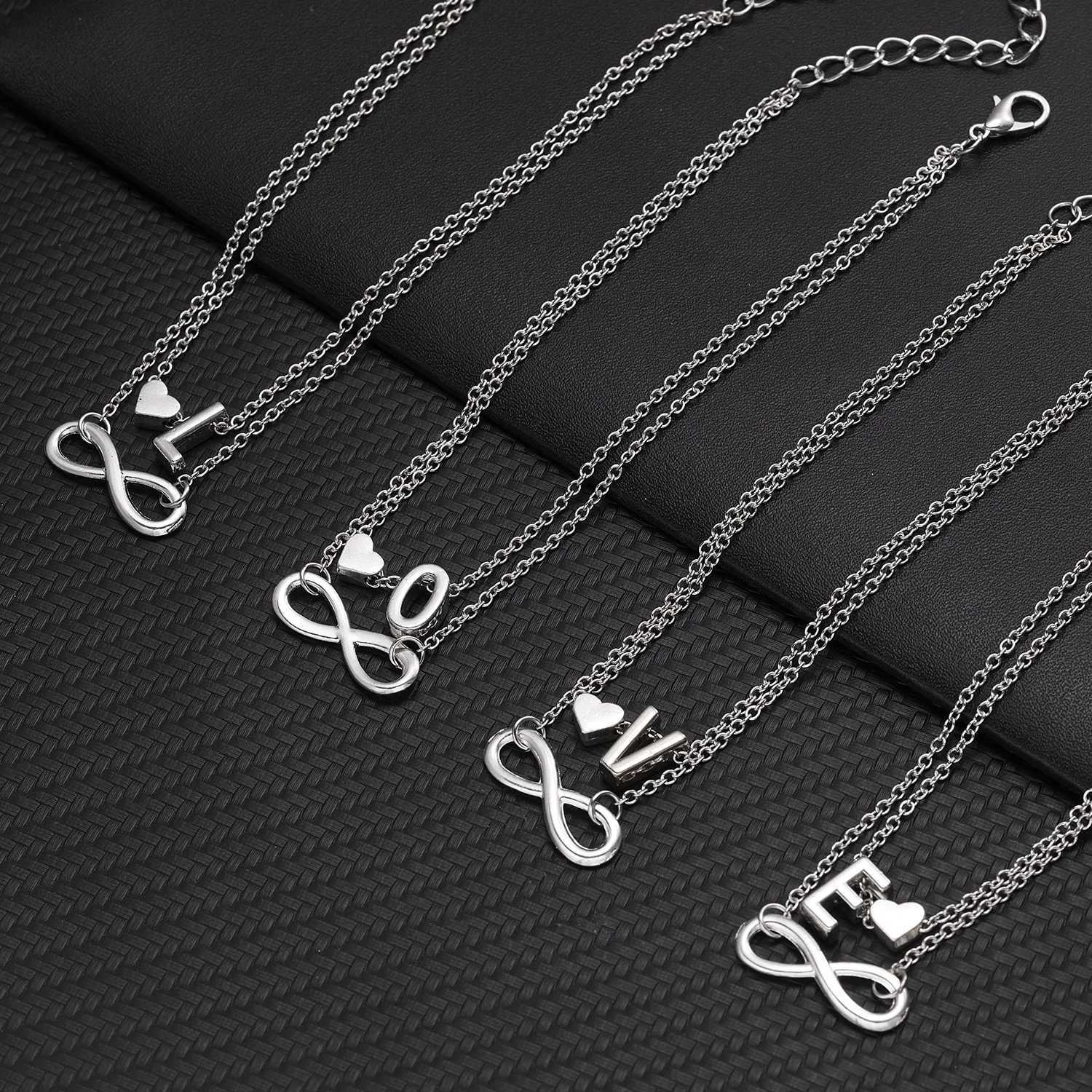 Bohemia Style Layered 26 Letter Heart Infinity Anklet For Women Summer Beach Initial Anklet On Foot Ankle Jewelry Travel Gift Z250408