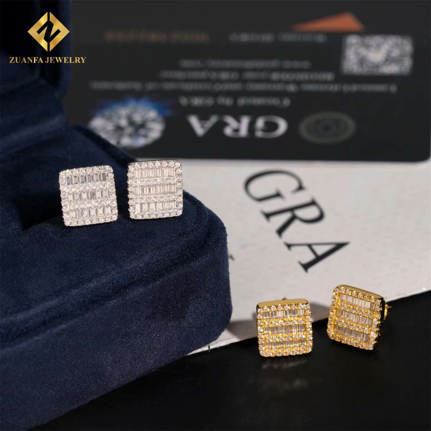 Luxury Moissanite Baguette Diamond Earrings 925 Silver Hip Hop Fine Jewelry Square Ear Studs Screw Back Men Women Earrings