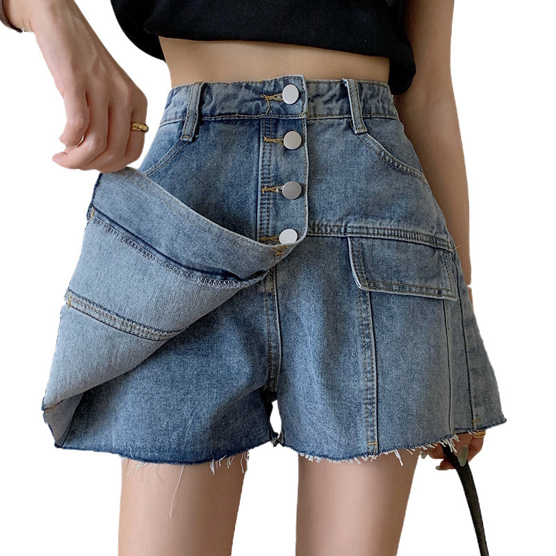 2025S Designer Shorts For Women Jeans Women S College Style Fake Two Wide Legs Loose Shorts Summer Skirts Fashion High Waist Word Style Beach Pants