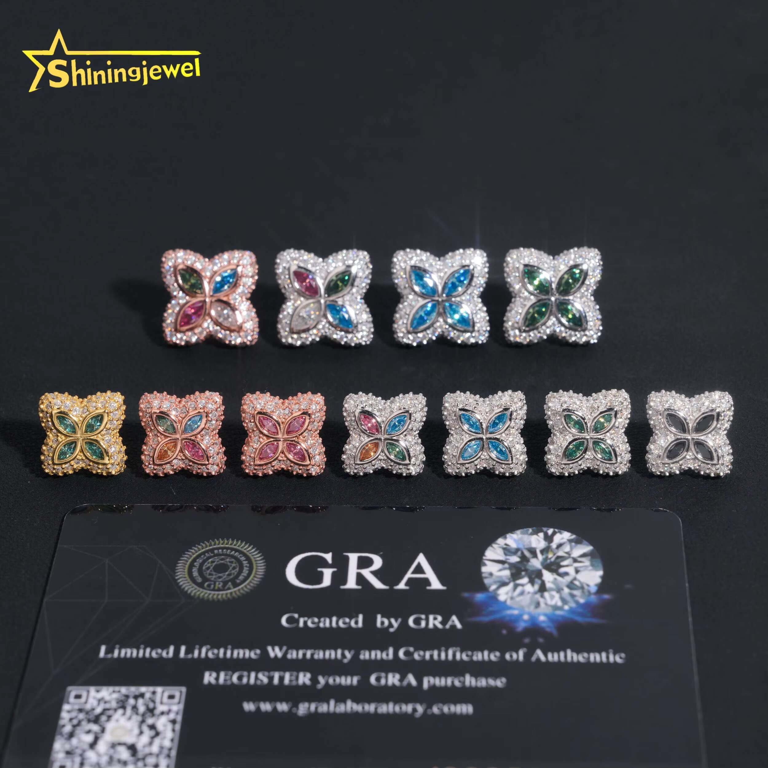 Hot Sale RTS Flower Earrings 15mm Pass Diamond Test Moisssanite Gold Plated Sterling Silver 925 Iced Out Screw Back Stud Earring