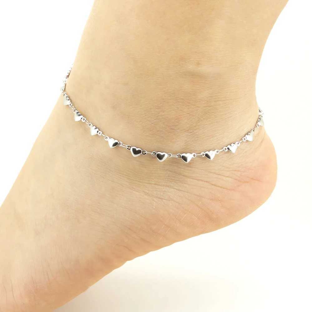 Barefoot Sandals Women Ankel Bracelets 18K Gold Color Stainless Steel Anklets High Polished Heart and Heart Charm 9/10/11 Inches Z250408