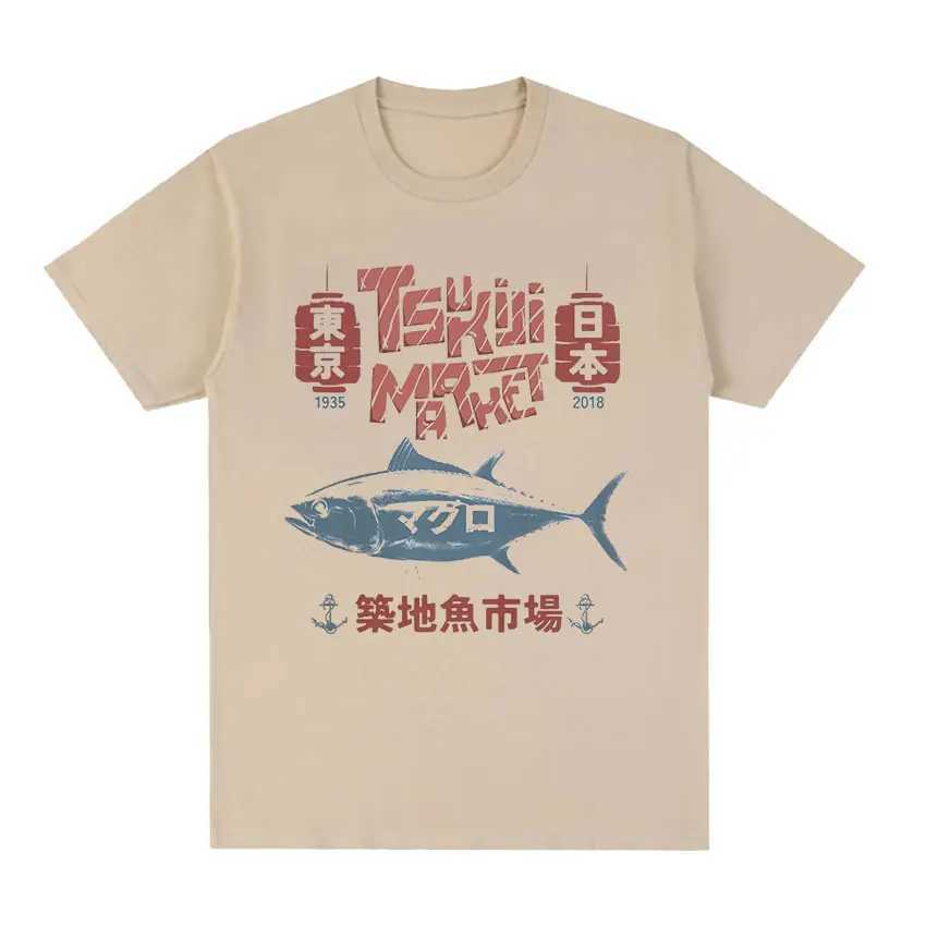 Japanese Fish Building Market Funny Meme T-shirt Mens Retro Harajuku Fashion T-shirt Summer 100% Cotton Oversized T-shirtXJ250409