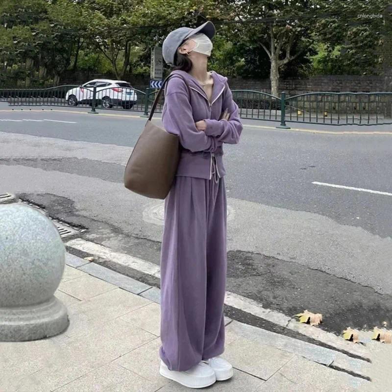 Work Dresses Women's Spring Autumn Style Zipper Hooded Sweatshirt Casual Long Pants Student 2-Piece Set Cross-Border Sportswear