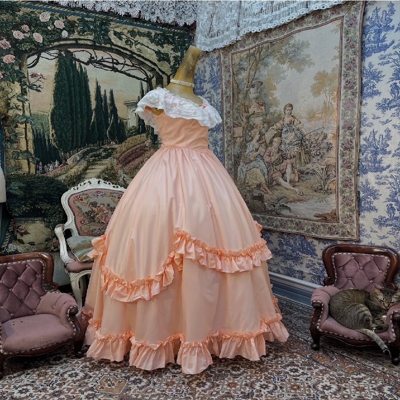 Civil War Peach Medieval Prom Dress With Ruched Lace South Belle 18 Century 1790s Evening Dress Victorian Formal Party Special Occasion Vestio De Fies