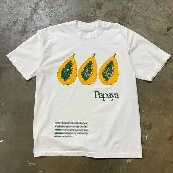 Summer New Retro T-shirt Fun Fruit Printed T-shirt 100% Cotton Mens Short Sleeve T-shirt Casual Womens Round Neck T-shirt TopXJ250409