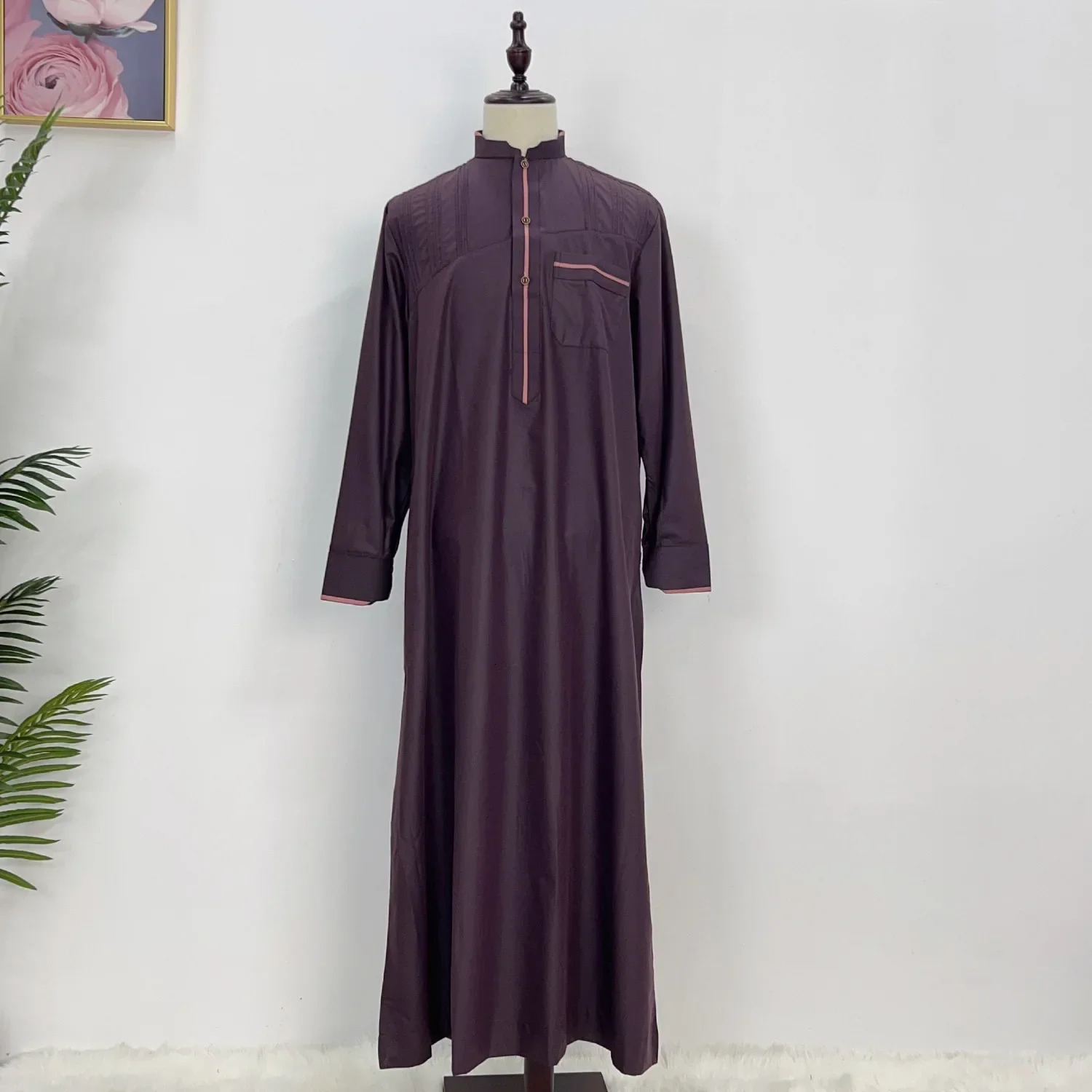 Mens Muslim Fashion Solid Jubba Thobe Robe Islamic Clothing Arab Kaftan Saudi Arabia Eid al Fitr Dress Jalabiya Abaya 250409