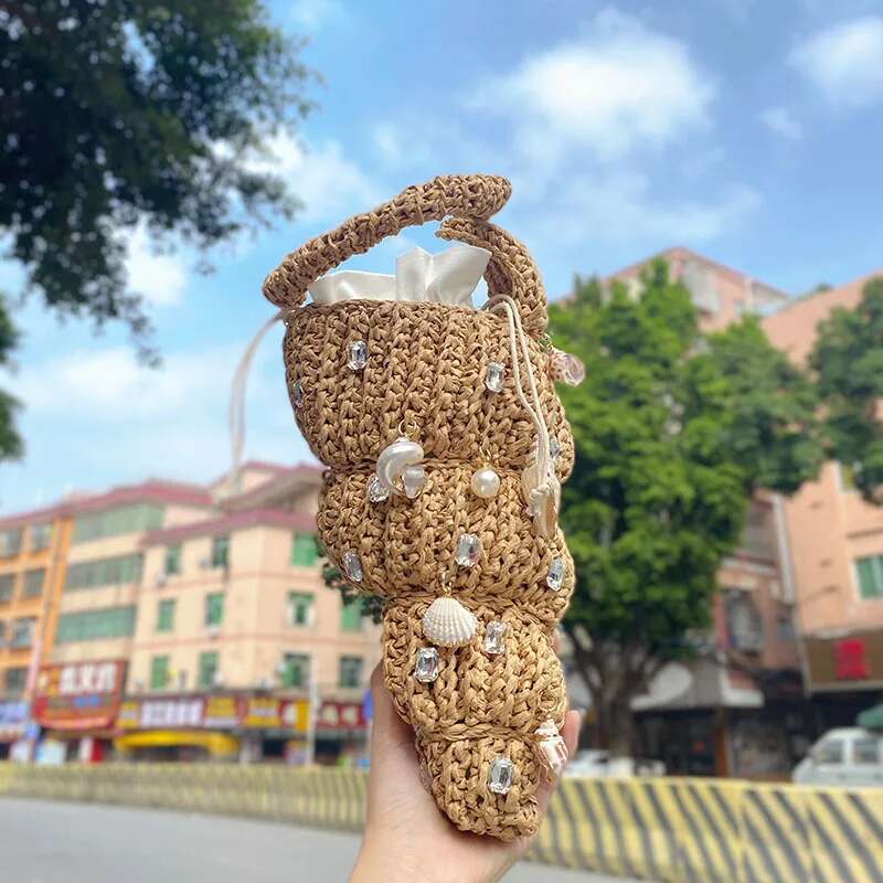 Conch Straw Dia Shell Beach Bags For Women Handbags Summer Crochet Woven Croissant Bag Handmade Ice Cream Clutch