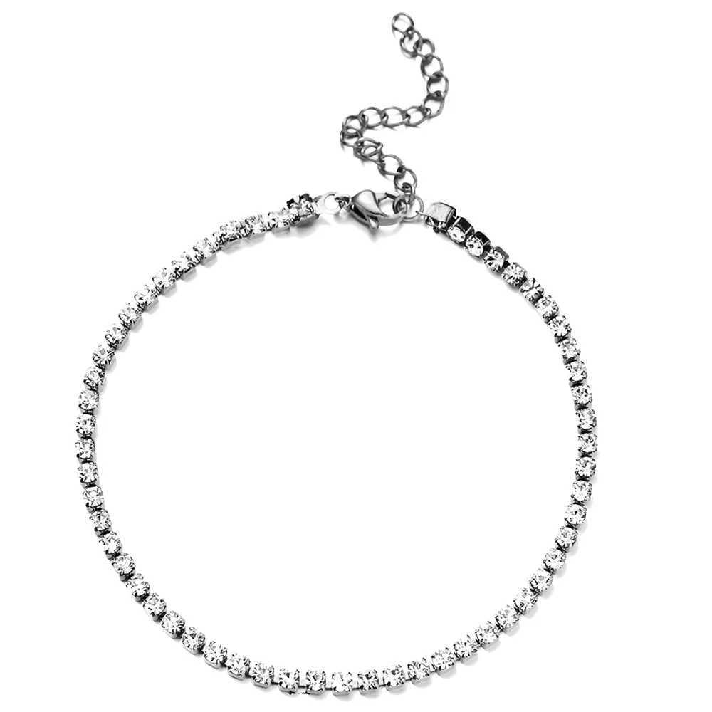 MinaMaMa Stainless Steel Rhinestone Crystal Foot Chain Tennis Anklet For Women Summer Yoga Foot Chain Anklets Beach Jewelry Z250408