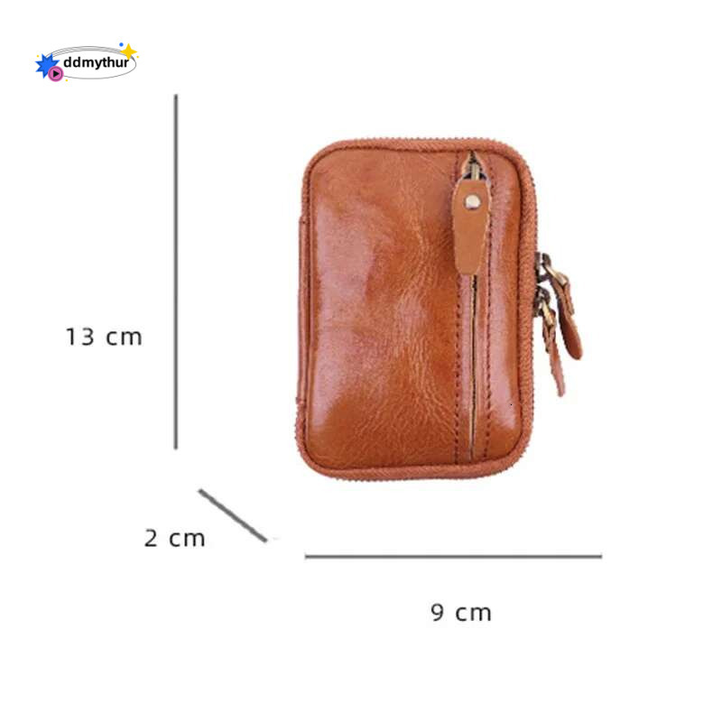 2024 Genuine Leather Wallet Men Women Short Vintage Handmade Zipper Car Key Card Holder Coin Purse Bag Organizer Housekeeper ddmythur