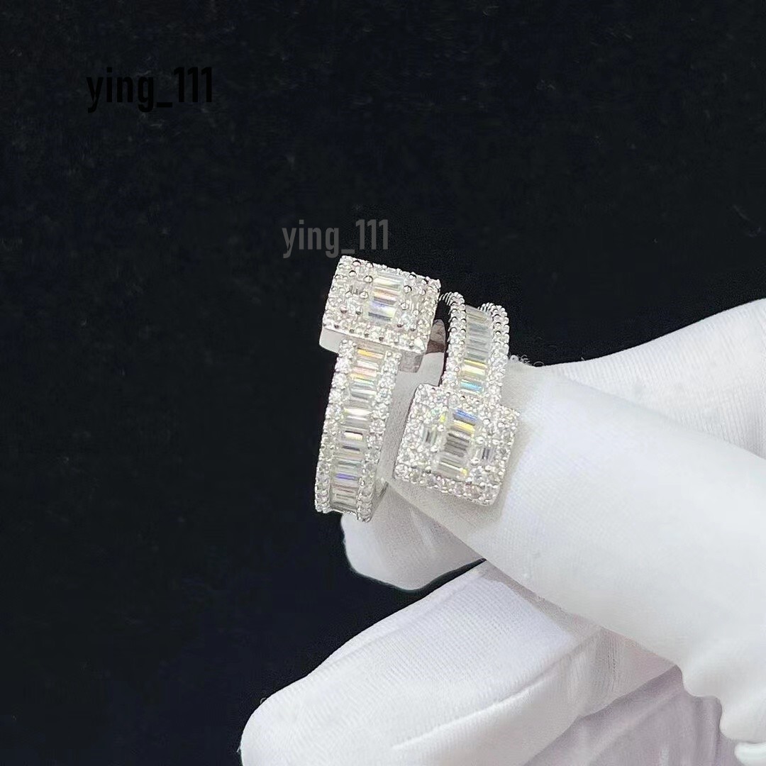 Iced Out Baguette Cut Moissanite Diamond Ring Hip Hop Fine Jewelry Ring for Women Custom 925 Silver Wedding Gemstones Ring Set