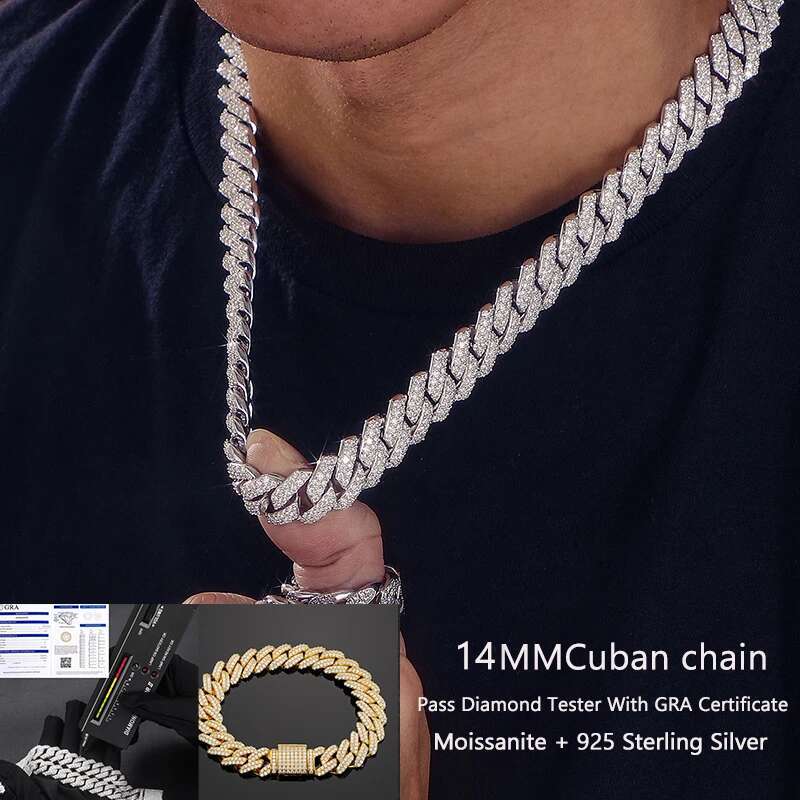 8-22mm Top Quality 925 Sterling Silver Moissanite Necklace for Hip Hop Jewelry Miami Bling Cuban Link Chain Rock Trendy