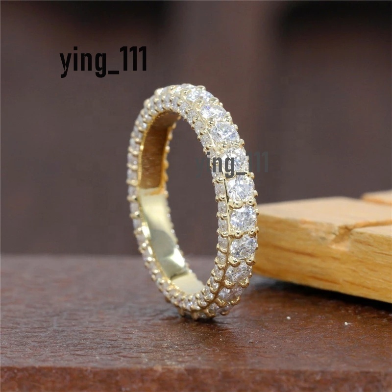 Customized Solid 9K Yellow Gold Pave Set Full D Color VVS Moissanite Anniversary Eternity Band Ring